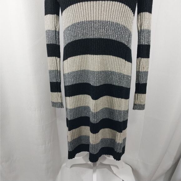 VENUS! BLACK/GRAY/SILVER METALLIC RIBBED KNIT DUSTER LENGTH CARDI SWEATER! SZ S - Picture 9 of 13